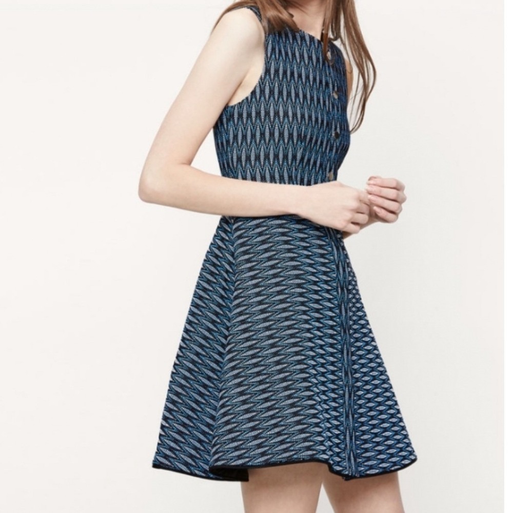 Maje Rock Blue Woven Jacquard A-Line Mini Dress Size 1 US S
